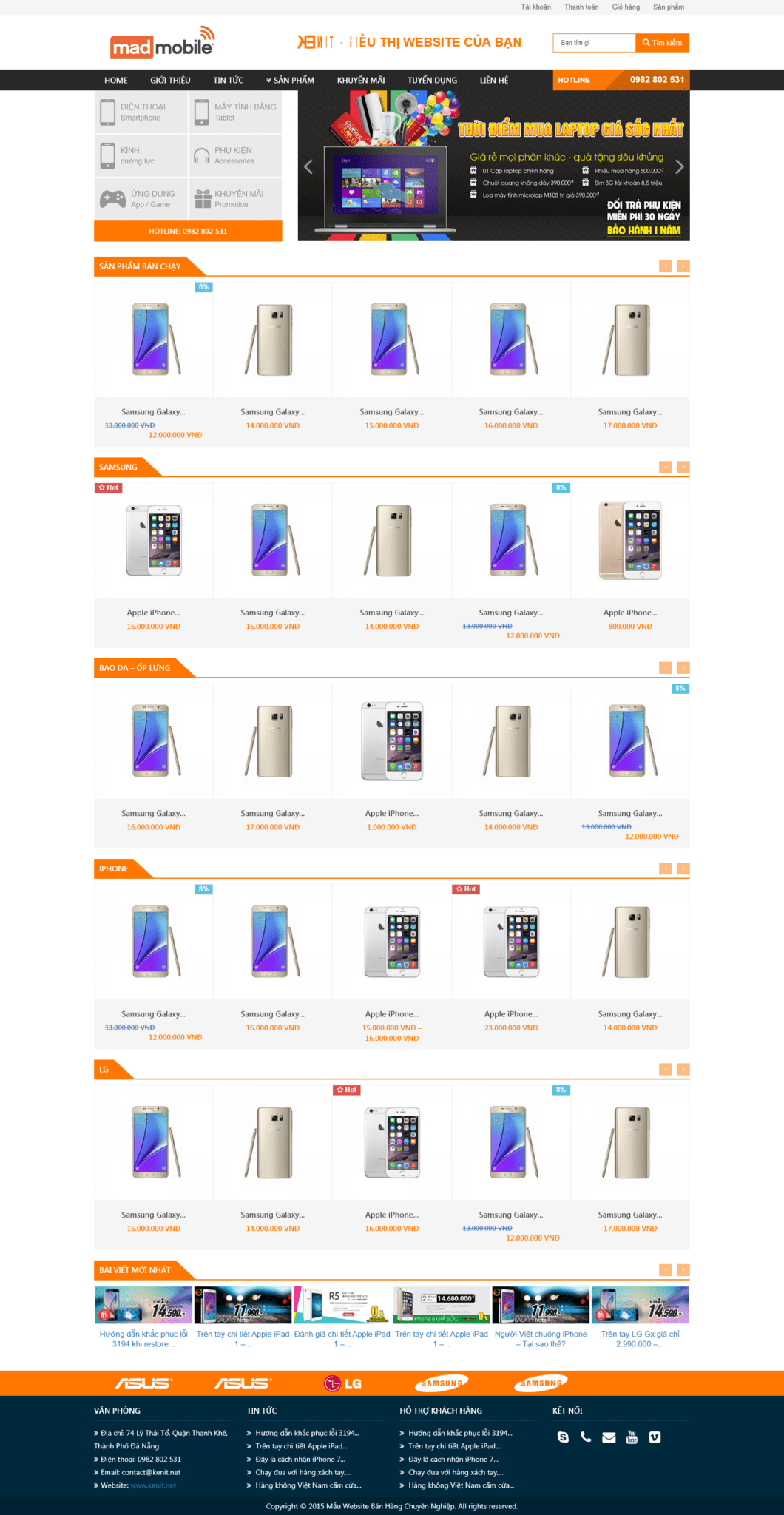 Mẫu Website Bán Điện Thoại Theo Hãng - Shop Online - Cài Đặt Sẵn