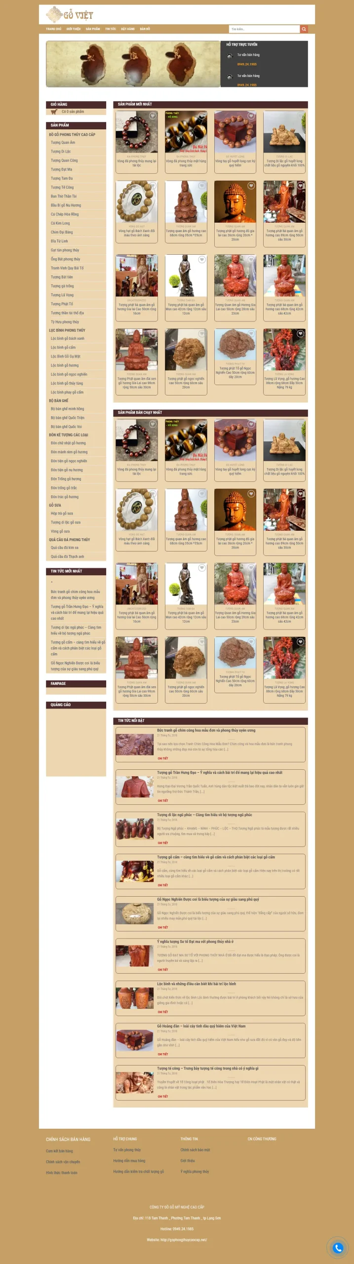 Mẫu Website Bán Đồ Gỗ Phong Thủy - Shop Online - Cài Đặt Sẵn