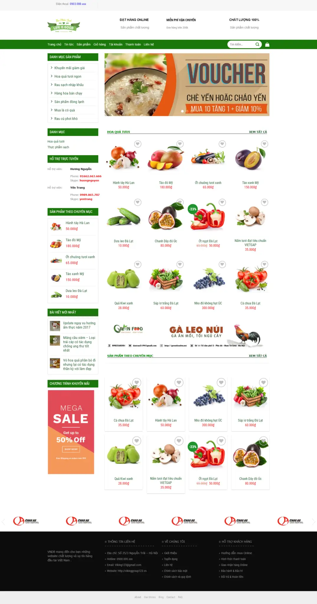 Mẫu Website Bán Thực Phẩm Rau Củ Quả - Tạp Hoá Shop Online - Cài Đặt Sẵn