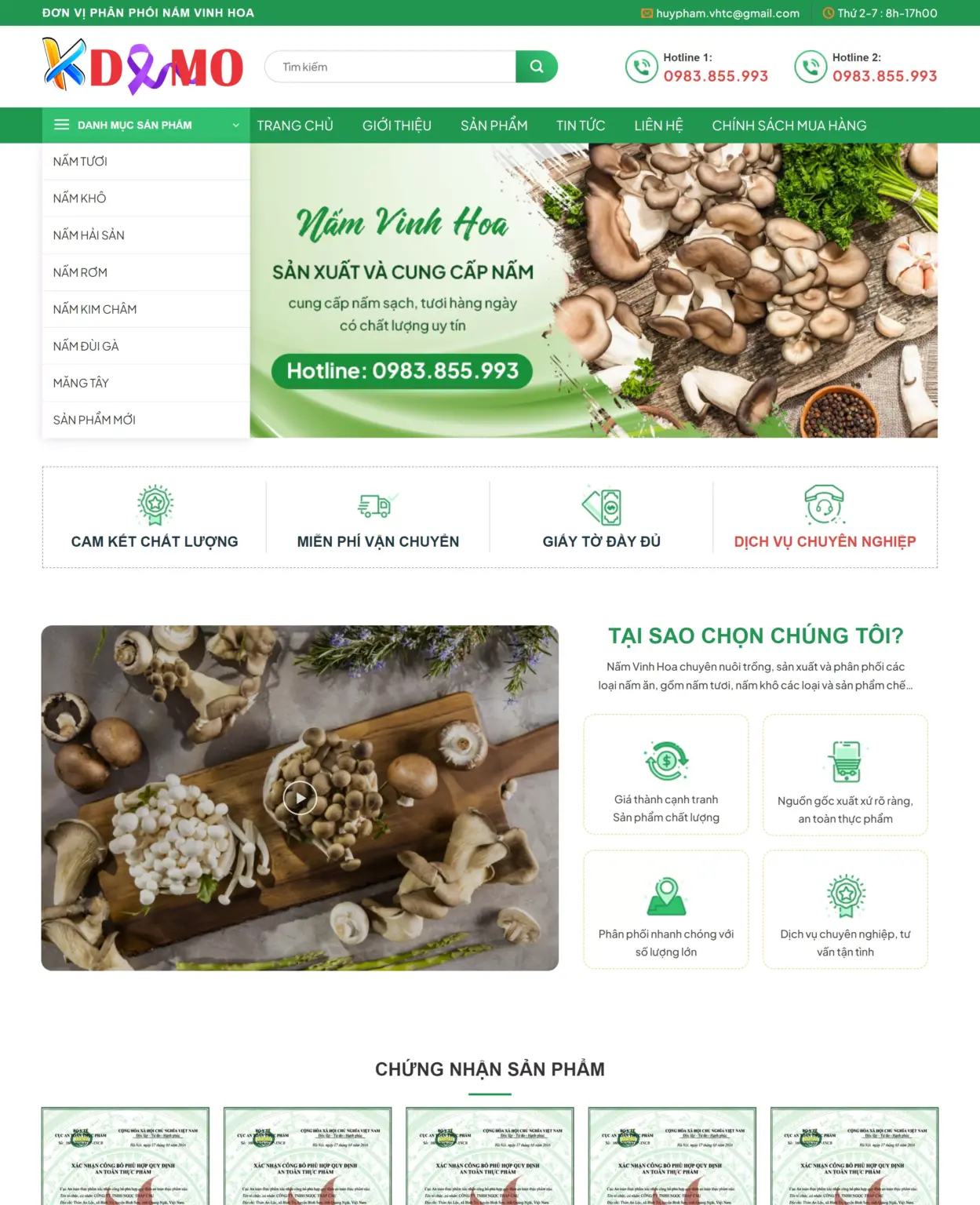 Mẫu Website Sản Phẩm Từ Nấm - Shop Online - Cài Đặt Sẵn