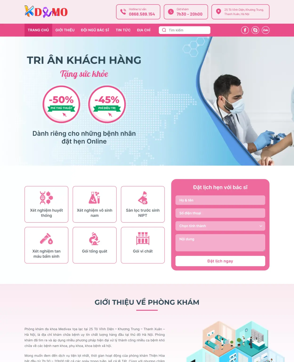 Mẫu Website Phòng Khám 08 - Giới Thiệu Dịch Vụ - Cài Đặt Sẵn