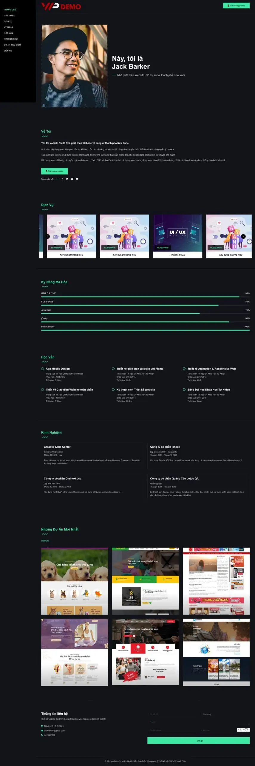 Mẫu Website Thương Hiệu Cá Nhân - Thiết Kế - Cài Đặt Sẵn