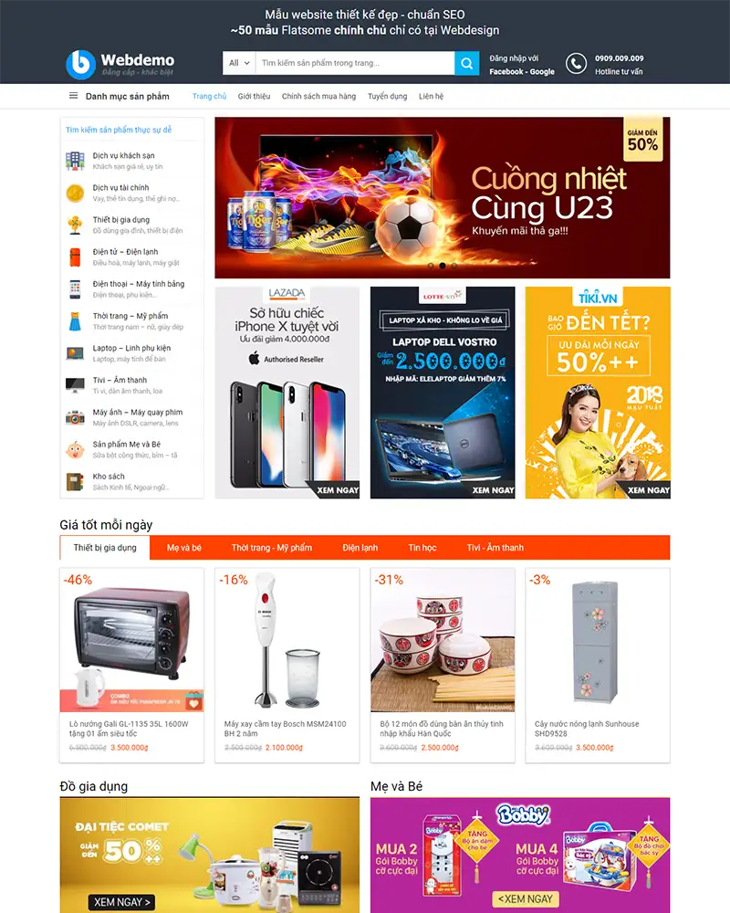 Mẫu Website Bán Hàng Thương Mại Điện Tử - Shop Online - Cài Đặt Sẵn