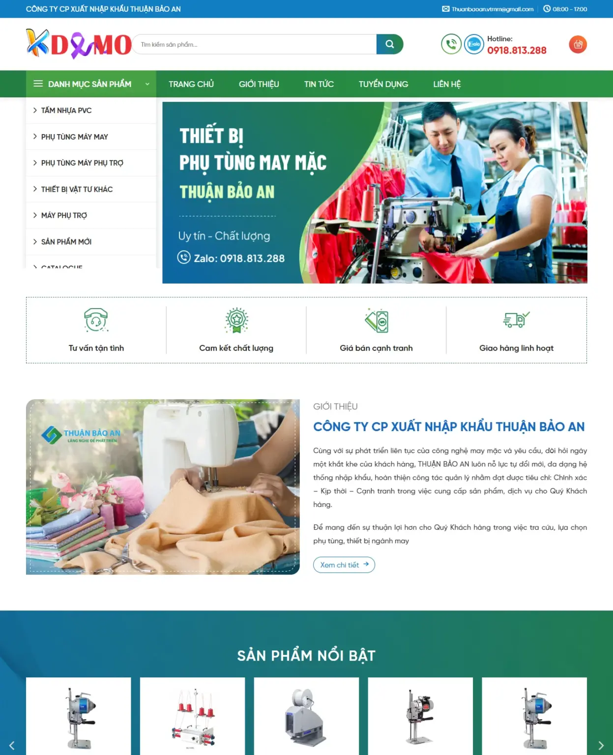 Mẫu Website Phụ Tùng May Mặc - Shop Online - Cài Đặt Sẵn
