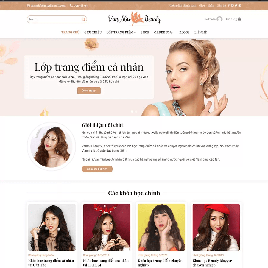 Mẫu Website Trung Tâm Đào Tạo Trang Điểm Thẩm Mỹ - Cài Đặt Sẵn