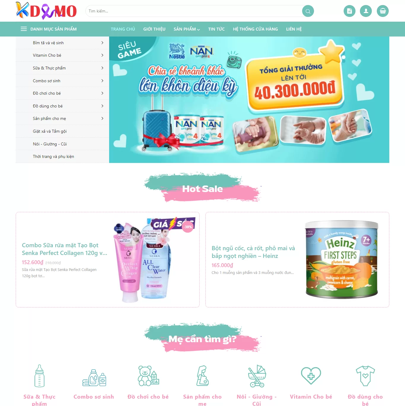 Mẫu Website Mẹ Và Bé - Shop Online - Cài Đặt Sẵn