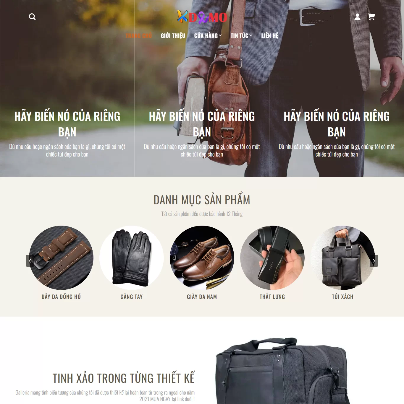 Mẫu Website Bán Sản Phẩm Túi Da - Shop Online - Cài Đặt Sẵn