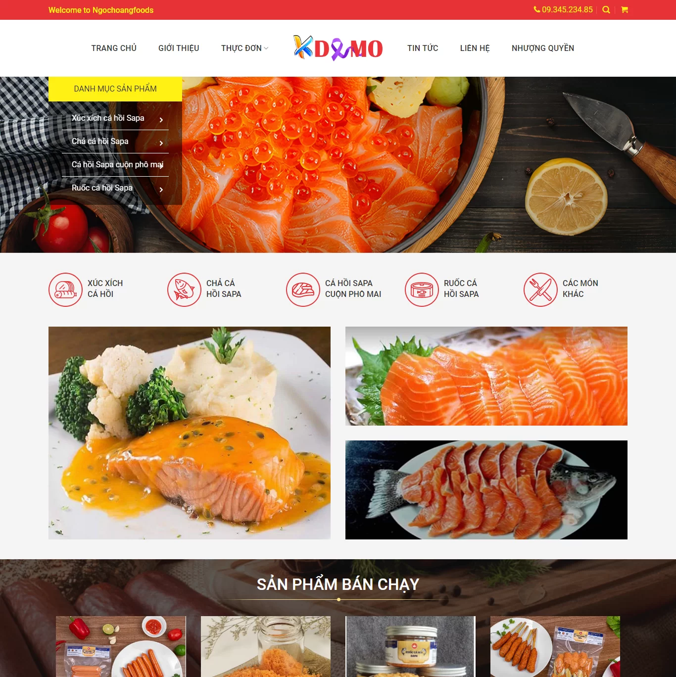 Mẫu Website Bán Thực Phẩm Cá Hồi - Shop Online - Cài Đặt Sẵn